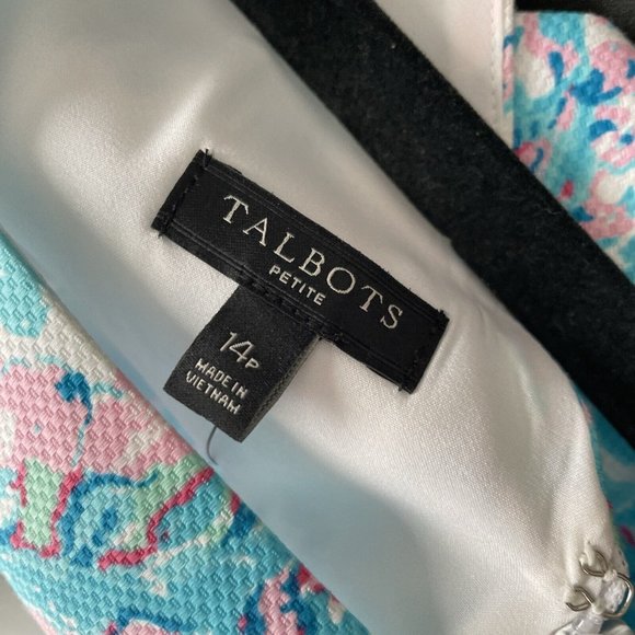 Talbots Teal & Pink Paisley Sheath Dress, Fresco Style, 14P - Picture 7 of 9